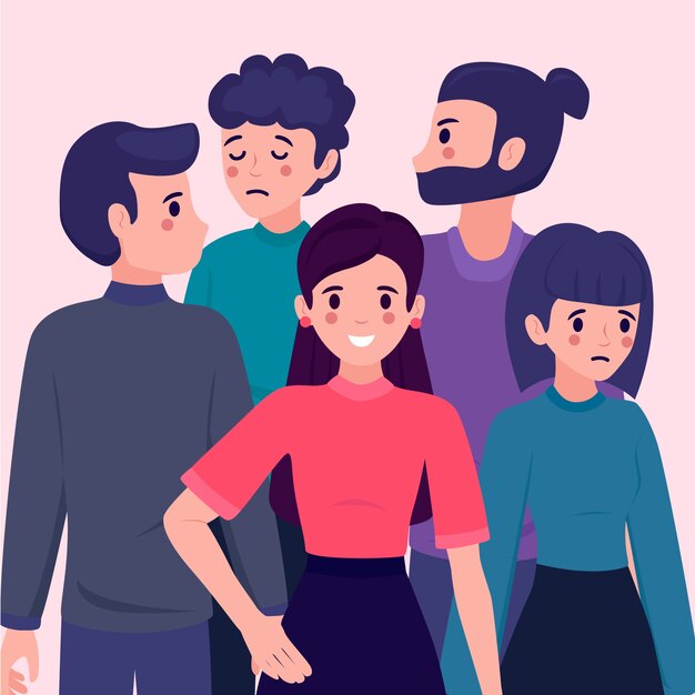 Ilustración con una persona sonriendo en diseño multitud