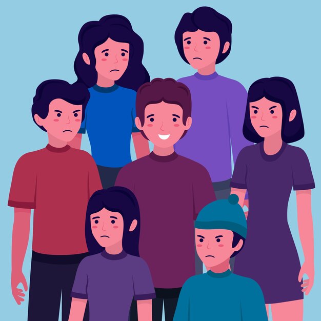 Ilustración con una persona sonriendo en el tema multitud
