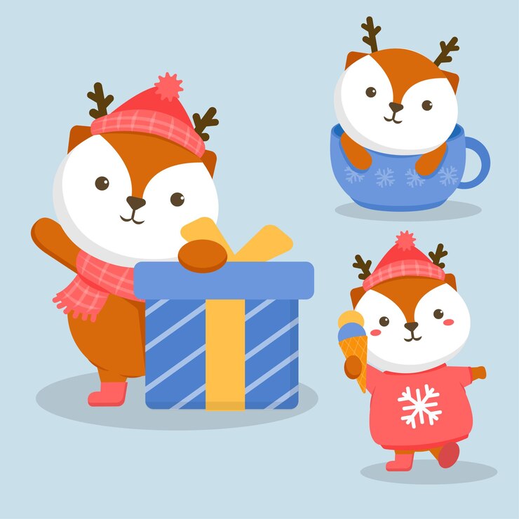 Vector gratuito ilustración de personaje animal zorro con caja de regalo