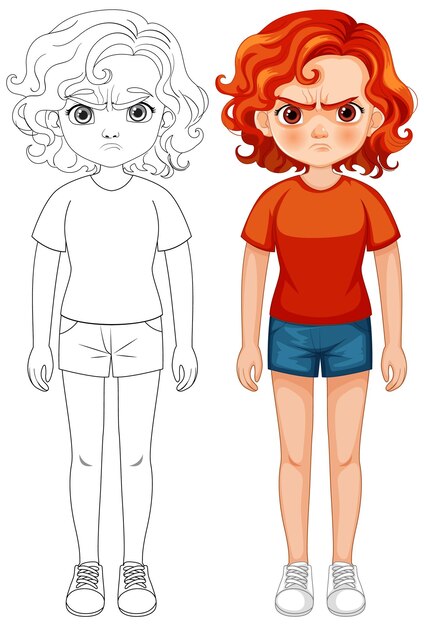 Ilustración del personaje de dibujos animados Angry Girl