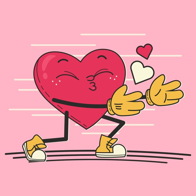 Ilustración de personaje de dibujos animados de corazón dibujado a mano
