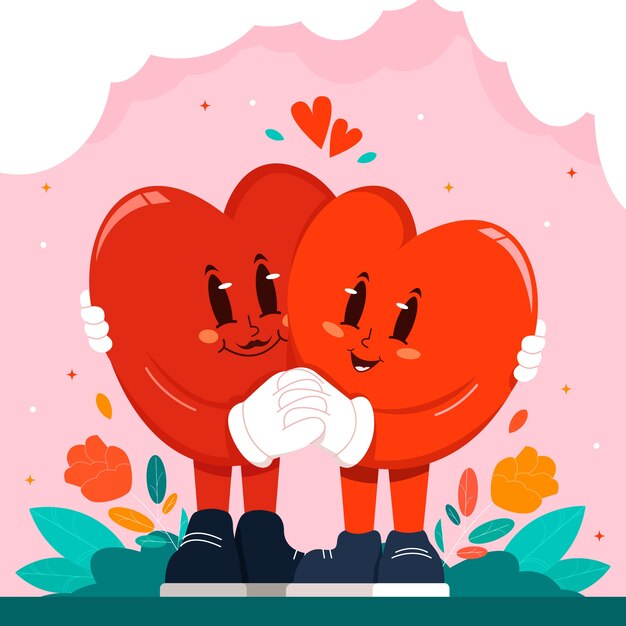 Ilustración de personaje de dibujos animados de corazón dibujado a mano