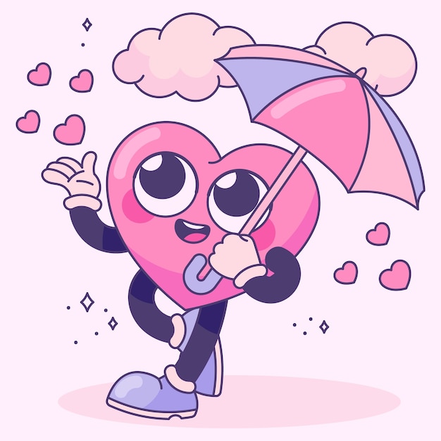 Ilustración de personaje de dibujos animados de corazón dibujado a mano