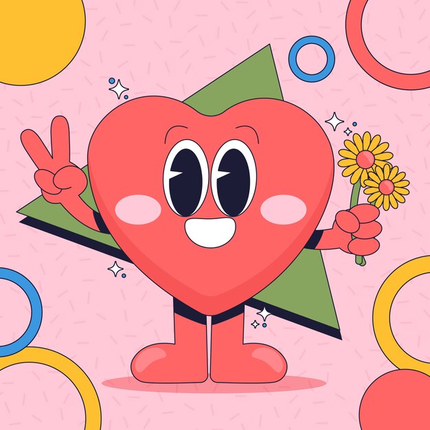 Ilustración de personaje de dibujos animados de corazón dibujado a mano