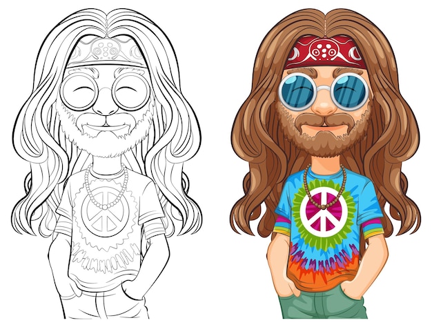 Vector gratuito ilustración de un personaje hippie antes y después