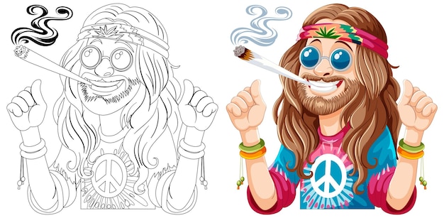 Ilustración de un personaje hippie fumando