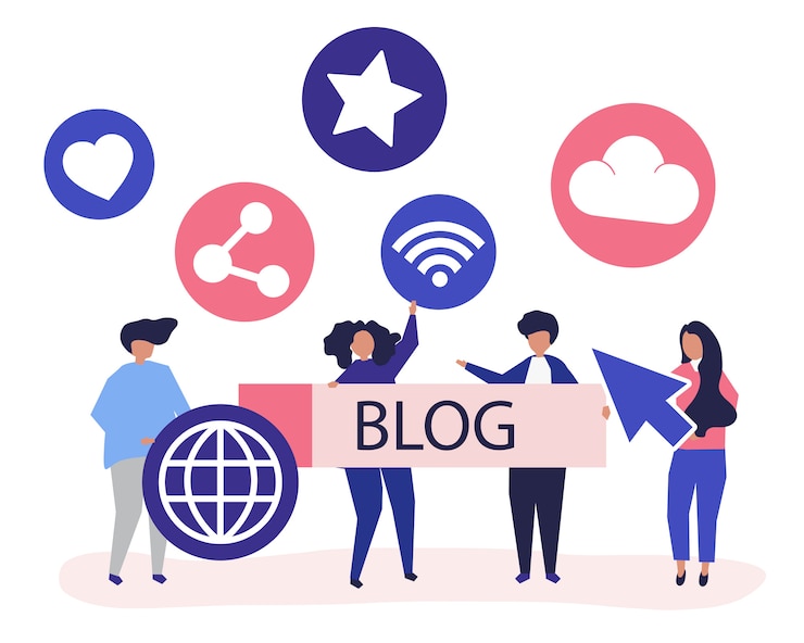Vector gratuito ilustración de personaje de personas que tienen iconos de blogs