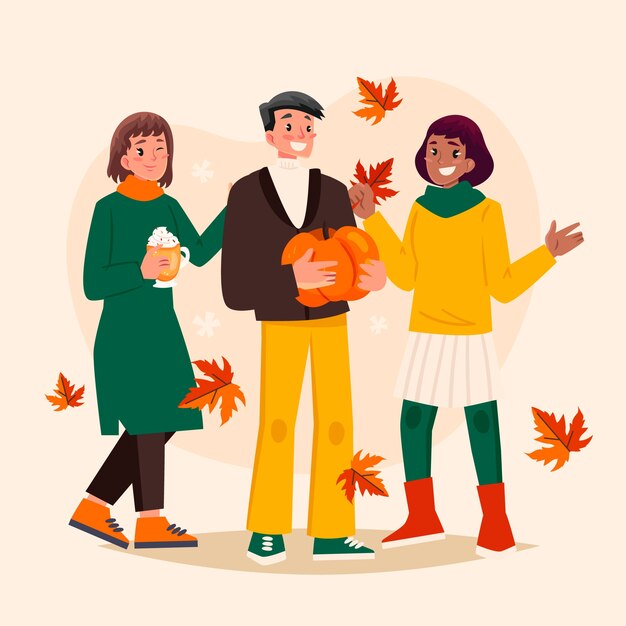 Ilustración de personaje plano para la celebración de la temporada de otoño