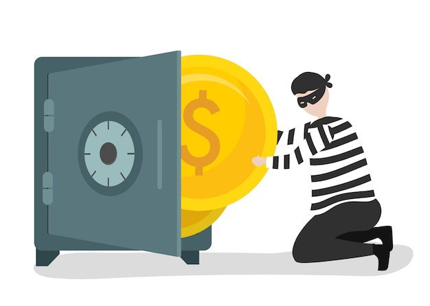 Ilustración de un personaje robando dinero