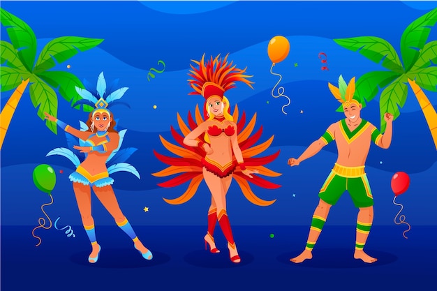 Vector gratuito ilustración de personajes de celebración de carnaval brasileño degradado