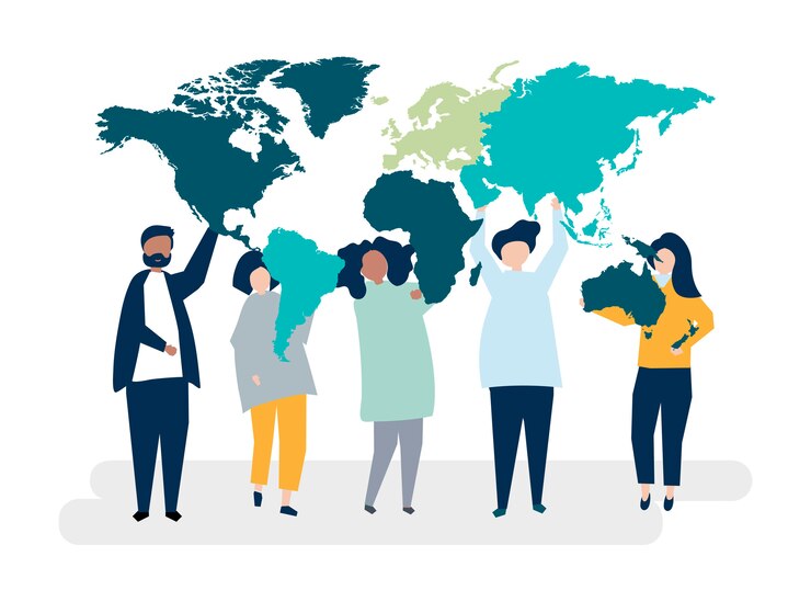 Vector gratuito ilustración de personajes de diversas personas y el mundo