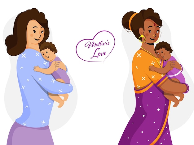 Ilustración de personajes de mamás con sus bebés