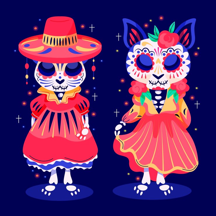 Vector gratuito ilustración de personajes planos para la celebración del día de muertos.