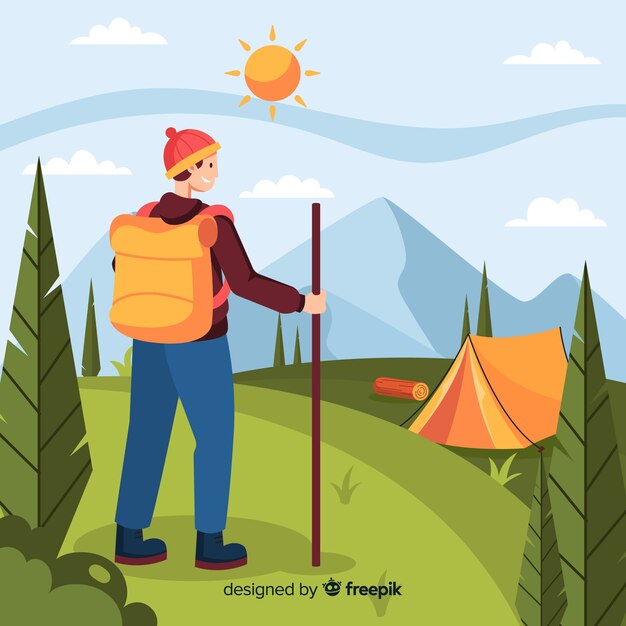 Ilustración de personas acampando en la naturaleza
