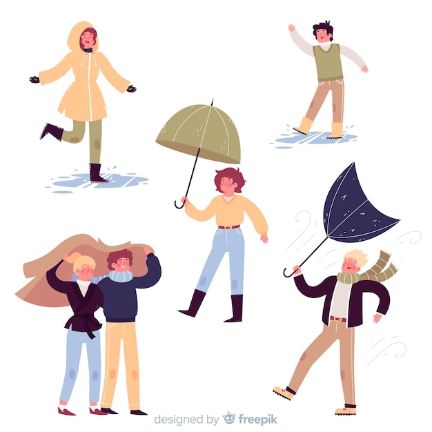 Ilustración de personas caminando en otoño