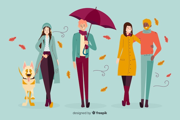 Vector gratuito ilustración de personas caminando en otoño