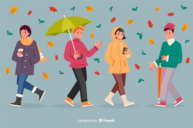 Vector gratuito ilustración de personas caminando en otoño