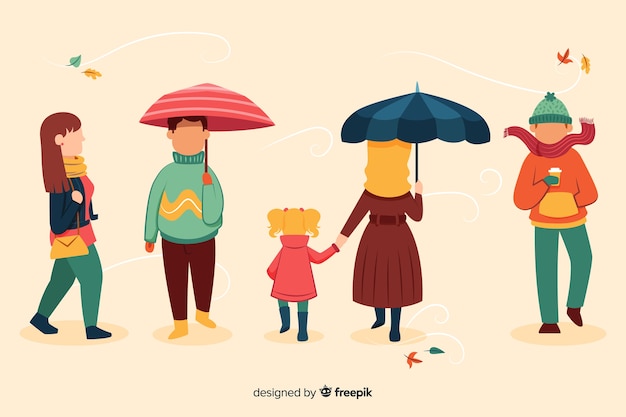 Vector gratuito ilustración de personas caminando en otoño