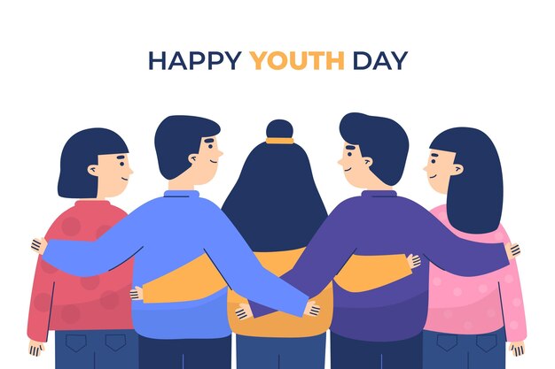 Ilustración de personas celebrando el día de la juventud