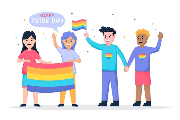 Ilustración de personas celebrando el día del orgullo