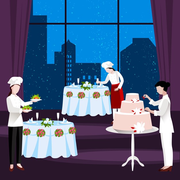 Ilustración de personas cocina plana