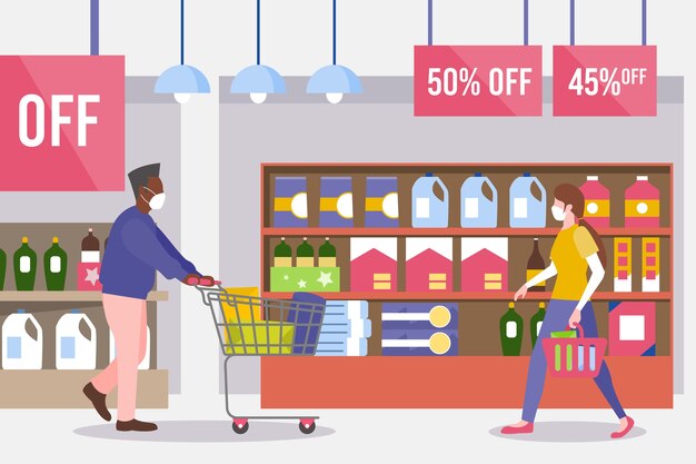 Ilustración de personas comprando en el concepto de supermercado