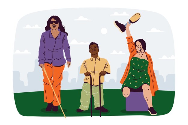 Ilustración de personas con discapacidad dibujadas a mano