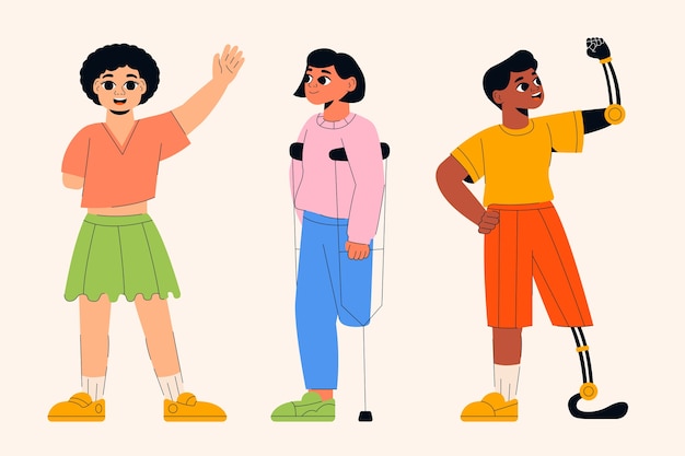 Ilustración de personas con discapacidad dibujadas a mano
