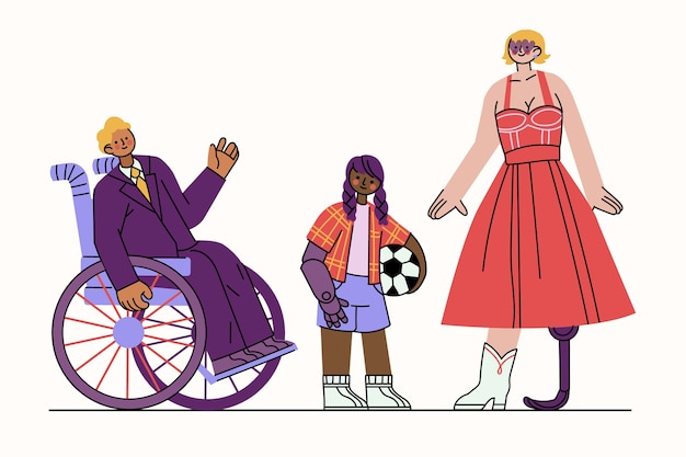 Vector gratuito ilustración de personas con discapacidad dibujadas a mano