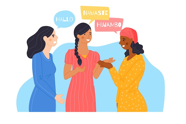 Ilustración de personas hablando en diferentes idiomas