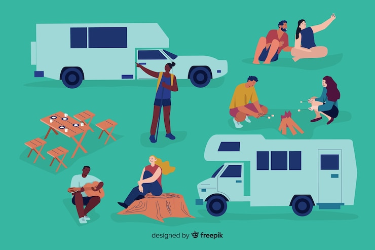 Vector gratuito ilustración de personas haciendo camping.