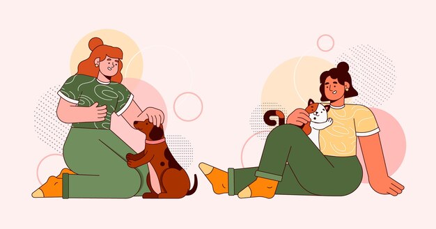 Ilustración de personas con mascotas.
