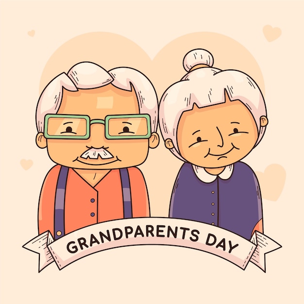 Ilustración de personas mayores sonrientes dibujadas a mano