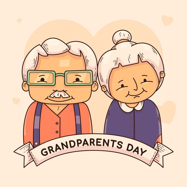 Ilustración de personas mayores sonrientes dibujadas a mano