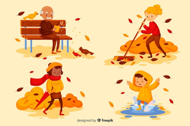 Vector gratuito ilustración de personas en el parque otoño