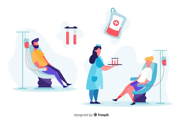Ilustración de personas que donan sangre