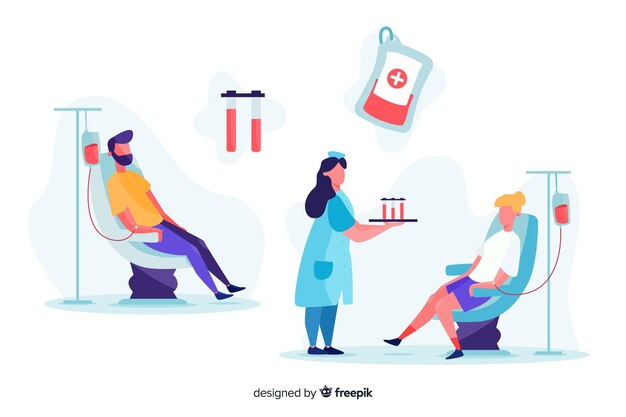 Ilustración de personas que donan sangre