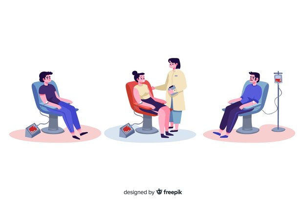 Ilustración de personas que donan sangre