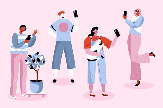 Ilustración de personas que toman fotos con teléfonos inteligentes.