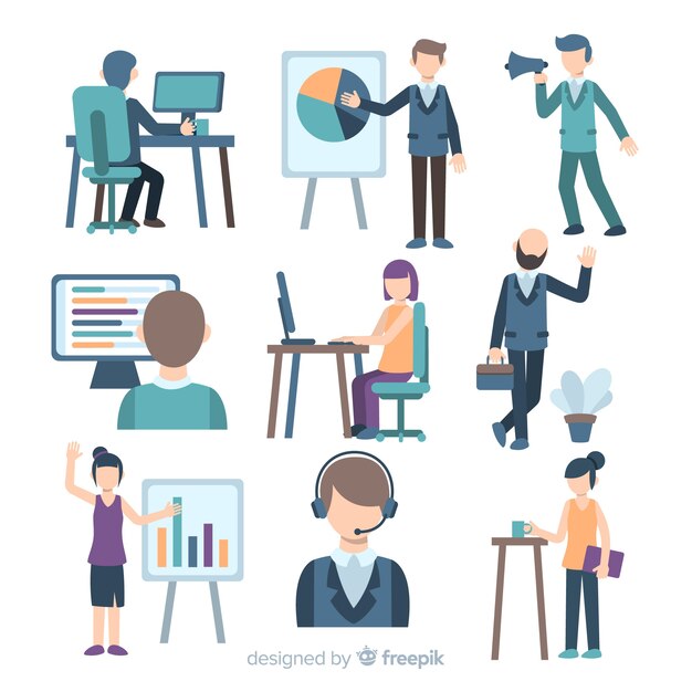 Ilustración de personas que trabajan en oficina