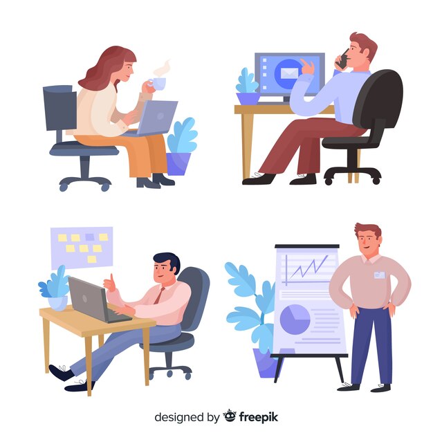 Ilustración de personas que trabajan en la oficina