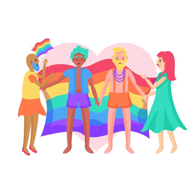 Ilustración con personas sobre el tema del día del orgullo
