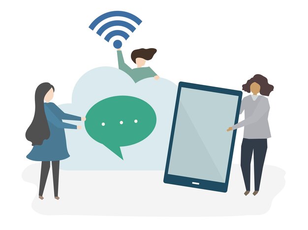 Ilustración de personas con tecnología