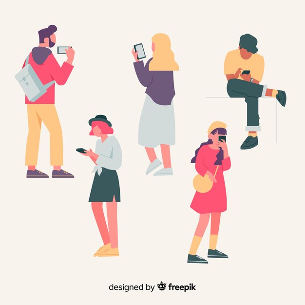 Ilustración con personas con teléfonos inteligentes