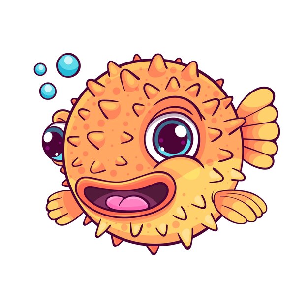 Ilustración de pez globo de dibujos animados dibujados a mano