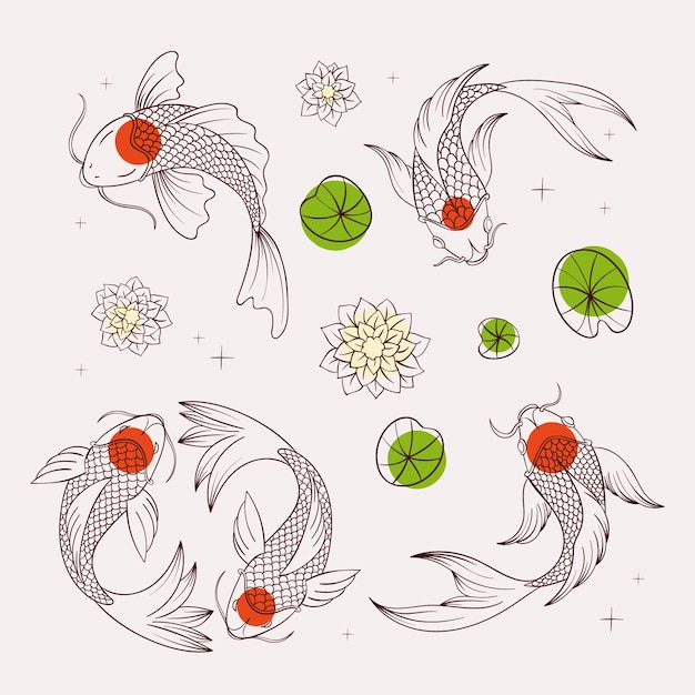 Ilustración de pez koi dibujado a mano