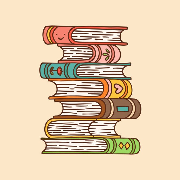 Ilustración de pila de libros dibujados a mano