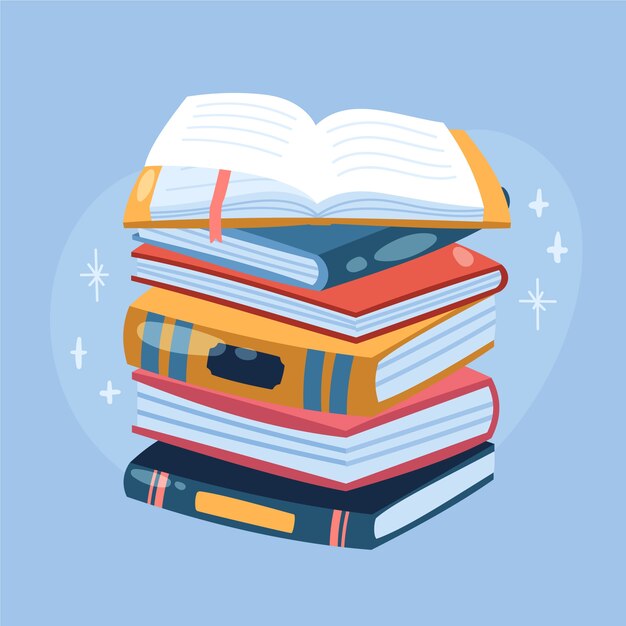 Ilustración de pila de libros de diseño plano dibujado a mano