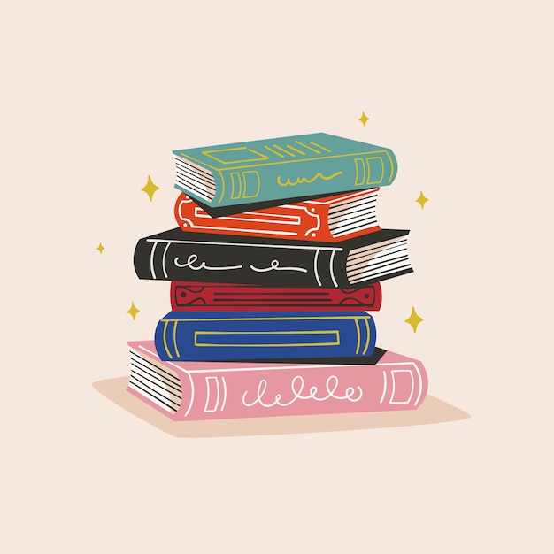 Ilustración de pila de libros de diseño plano dibujado a mano