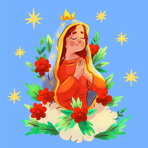 Vector gratuito ilustración pintada a mano de la virgen de guadalupe